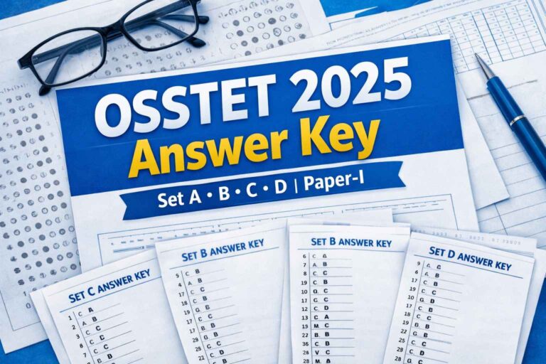 OSSTET 2025 provisional answer key PDF for Paper-I showing set-wise scoring key for Arts, PCM, CBZ, Sanskrit and Urdu subjects