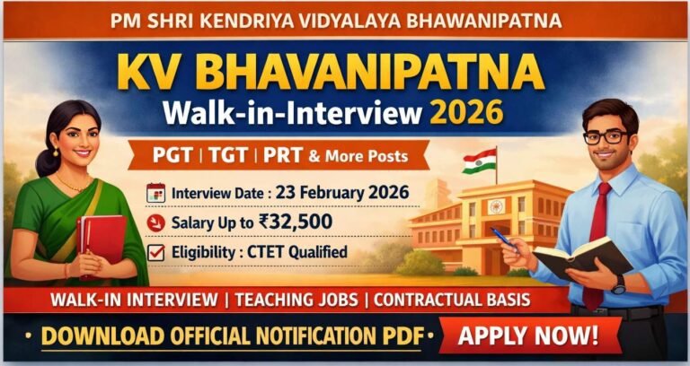 PM SHRI Kendriya Vidyalaya Bhawanipatna recruitment 2026 walk-in-interview for PGT TGT PRT teachers