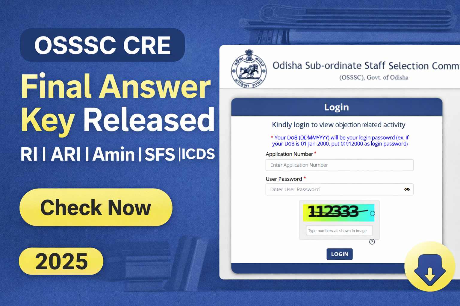 OSSSC CRE Final Answer Key 2025 released for RI, ARI, Amin, SFS and ICDS posts, check answer key online